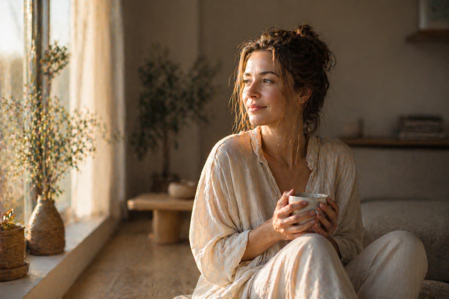 Femme se relaxant chez elle dans le cadre de sa routine bien-être